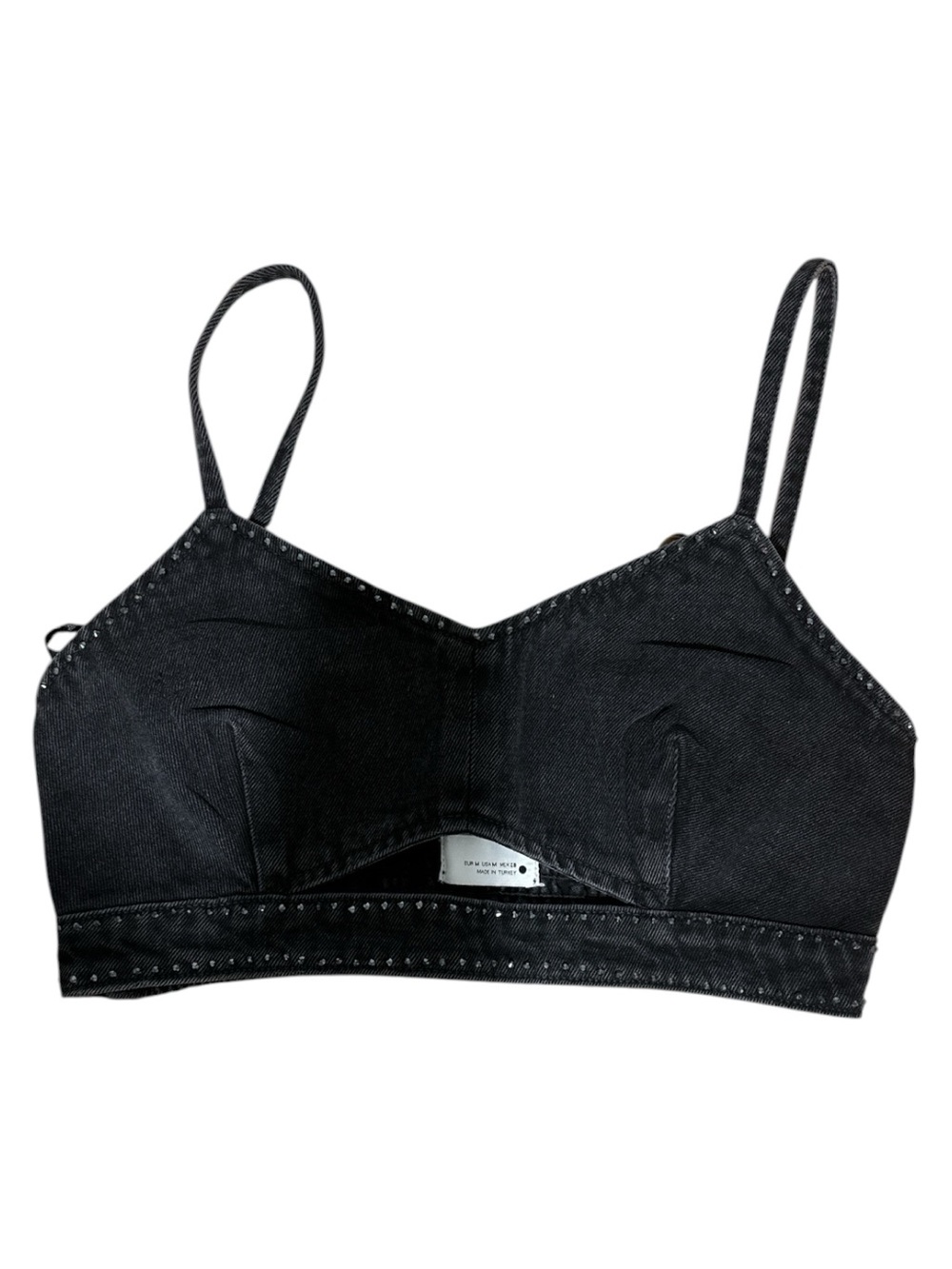 Zara Black Denim Studded Cutout Bralette Crop Top - Size Medium (M) - Picture 2 of 5